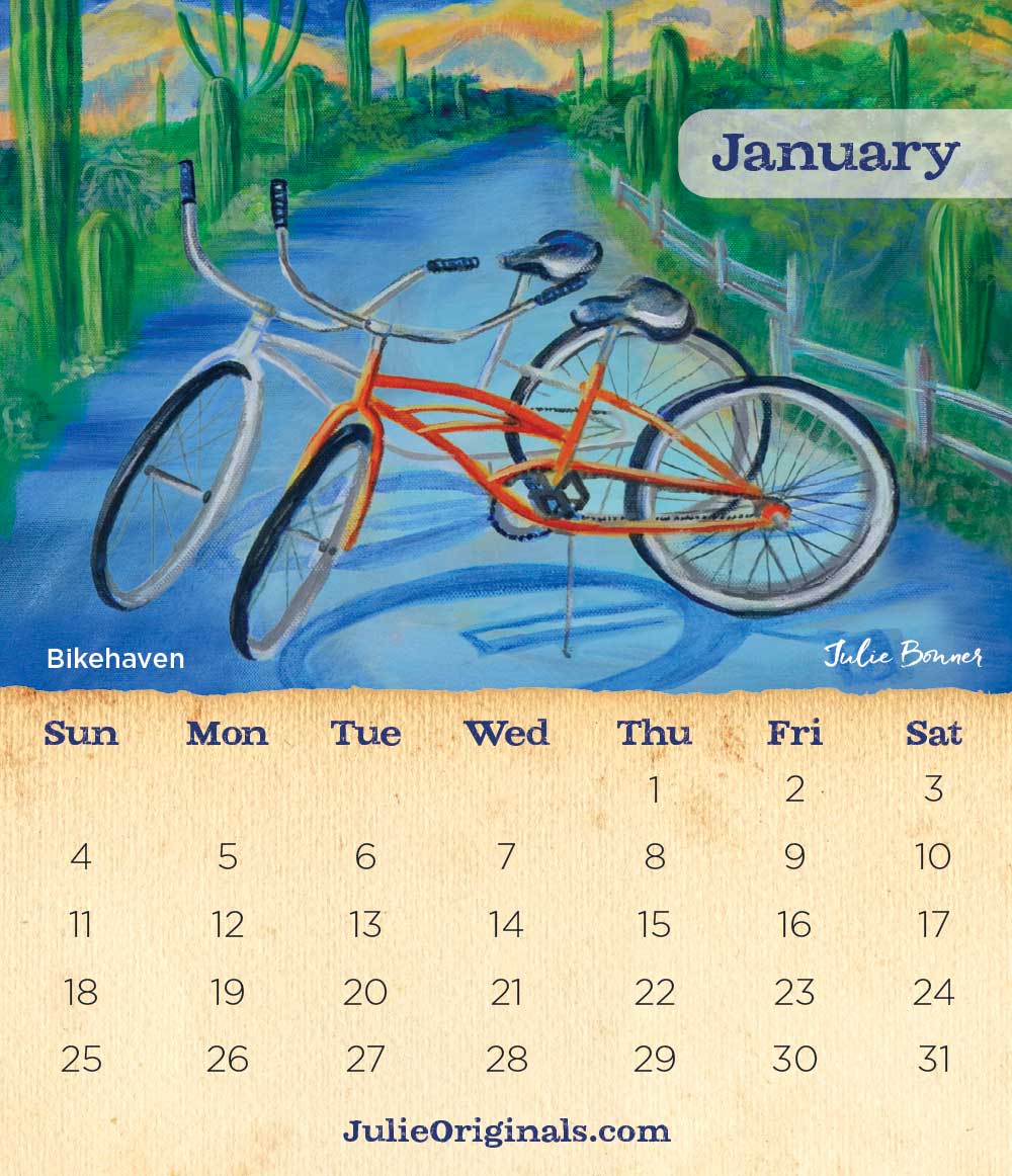 2026 Desk Calendar: Birds, Bikes & Blooms – Julie Originals